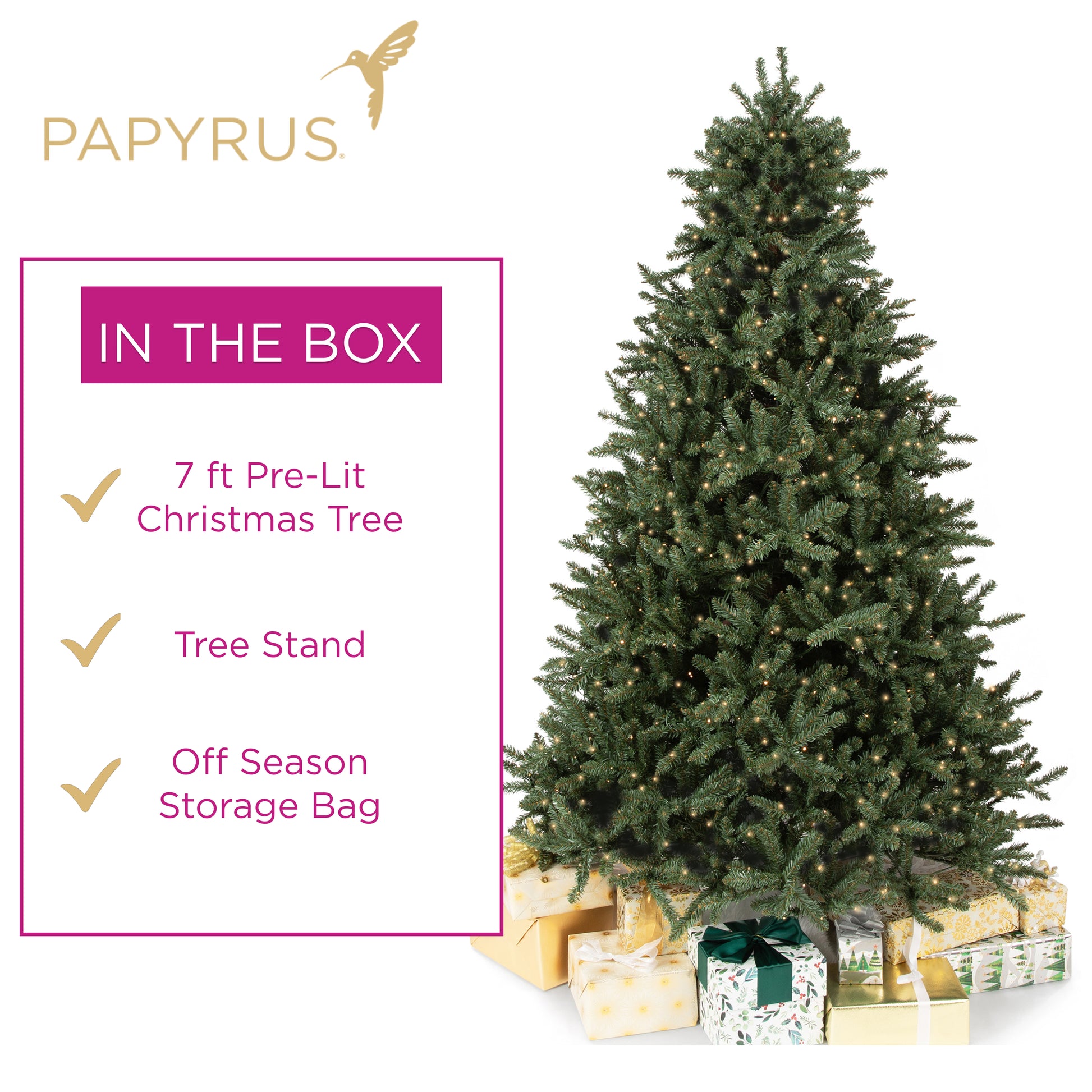 Papyrus 7 ft Pre-Lit Unfrosted Blue Spruce Christmas Tree