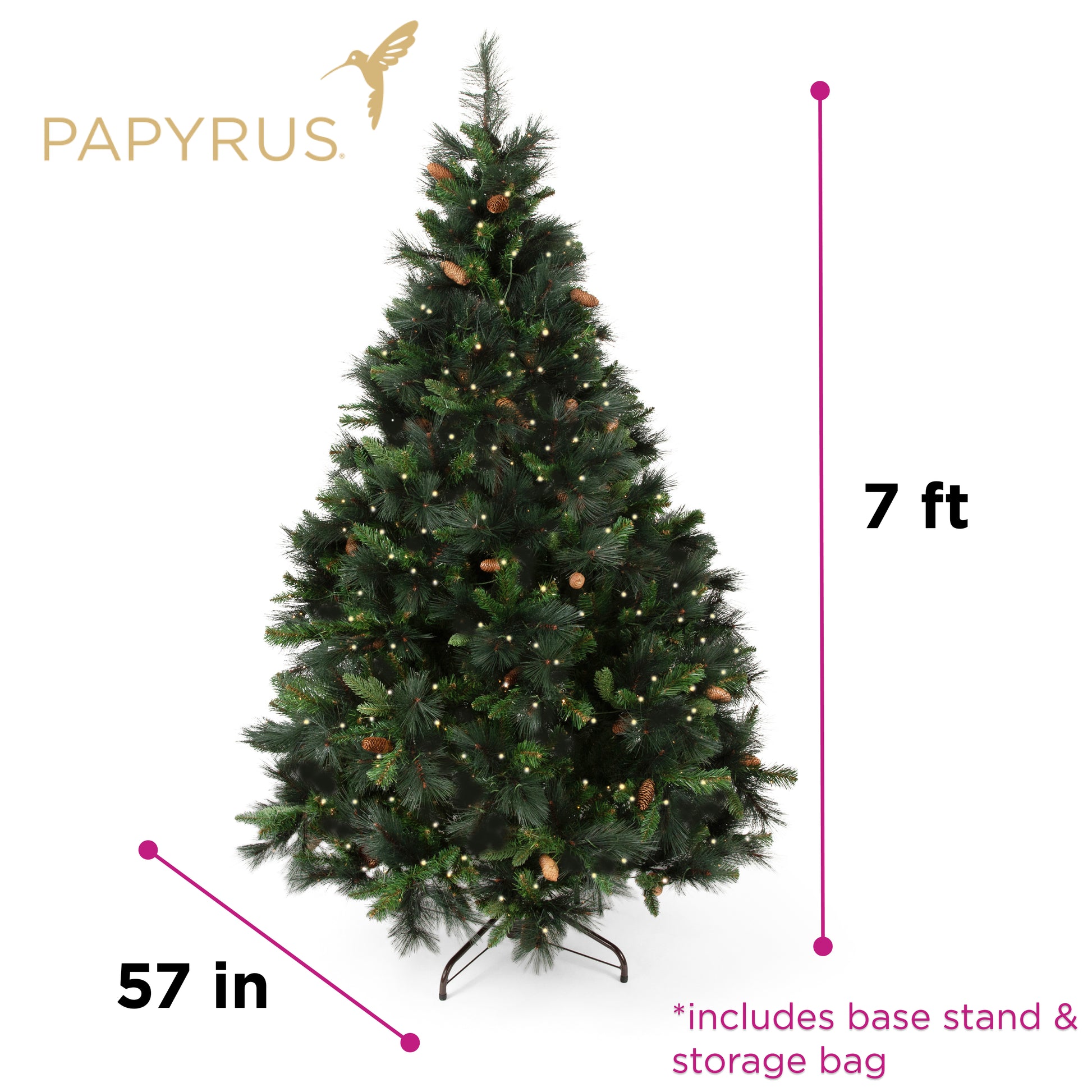 Papyrus 7 ft Pre-Lit Unfrosted Carolina Pine Christmas Tree