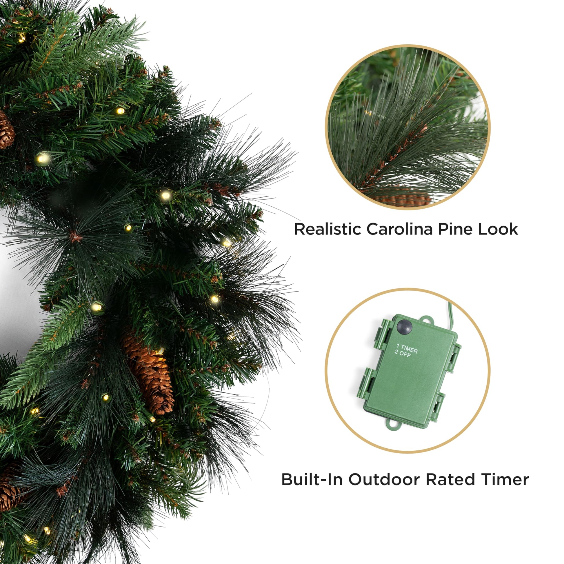 Papyrus 24" Pre-Lit Carolina Pine Artificial Wreath