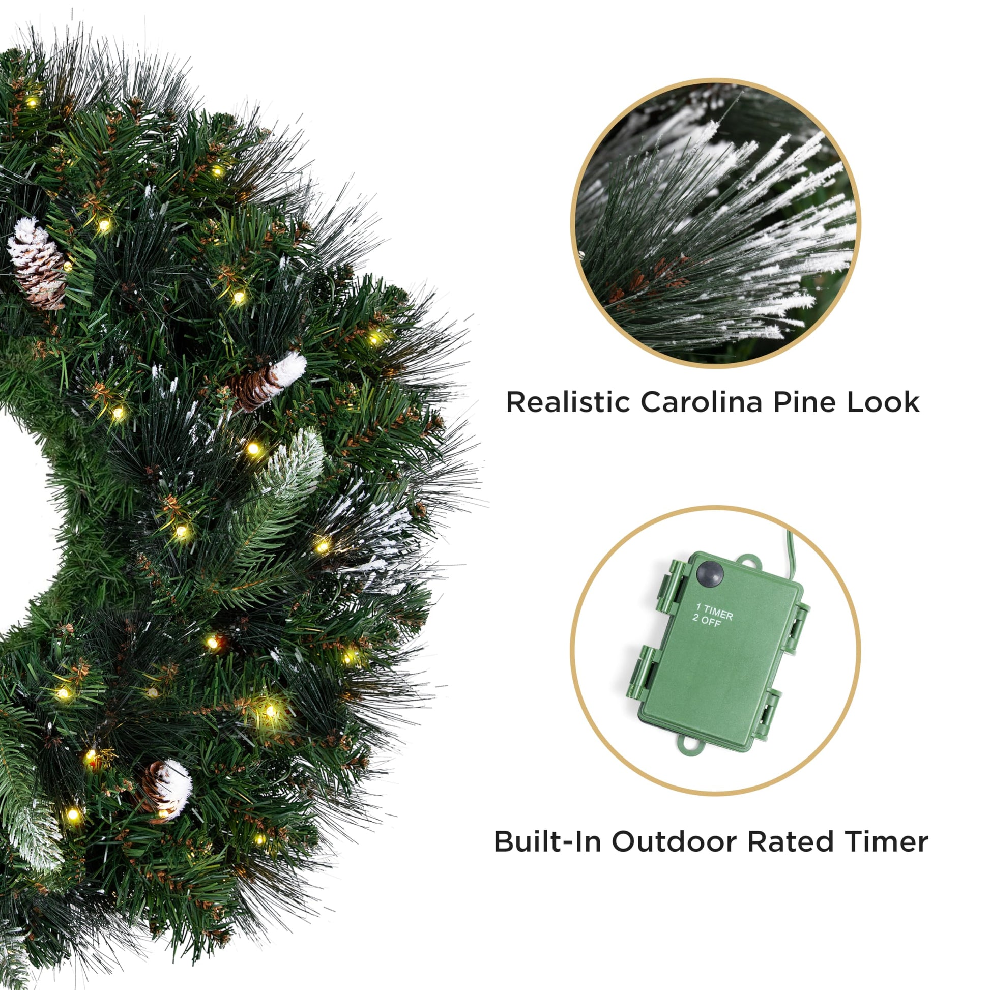 Papyrus 24" Pre-Lit Carolina Pine Artificial Wreath