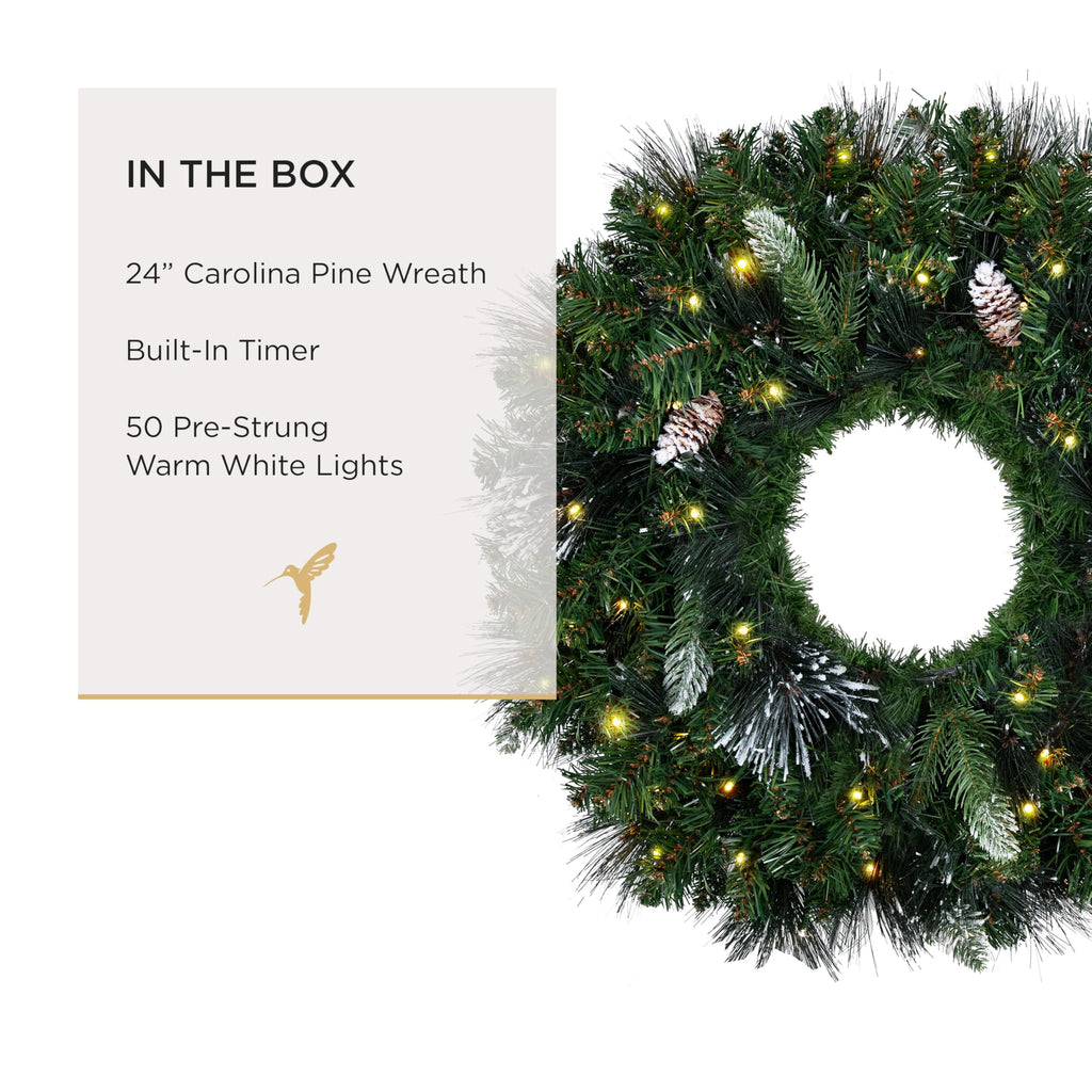 Papyrus 24" Pre-Lit Carolina Pine Artificial Wreath