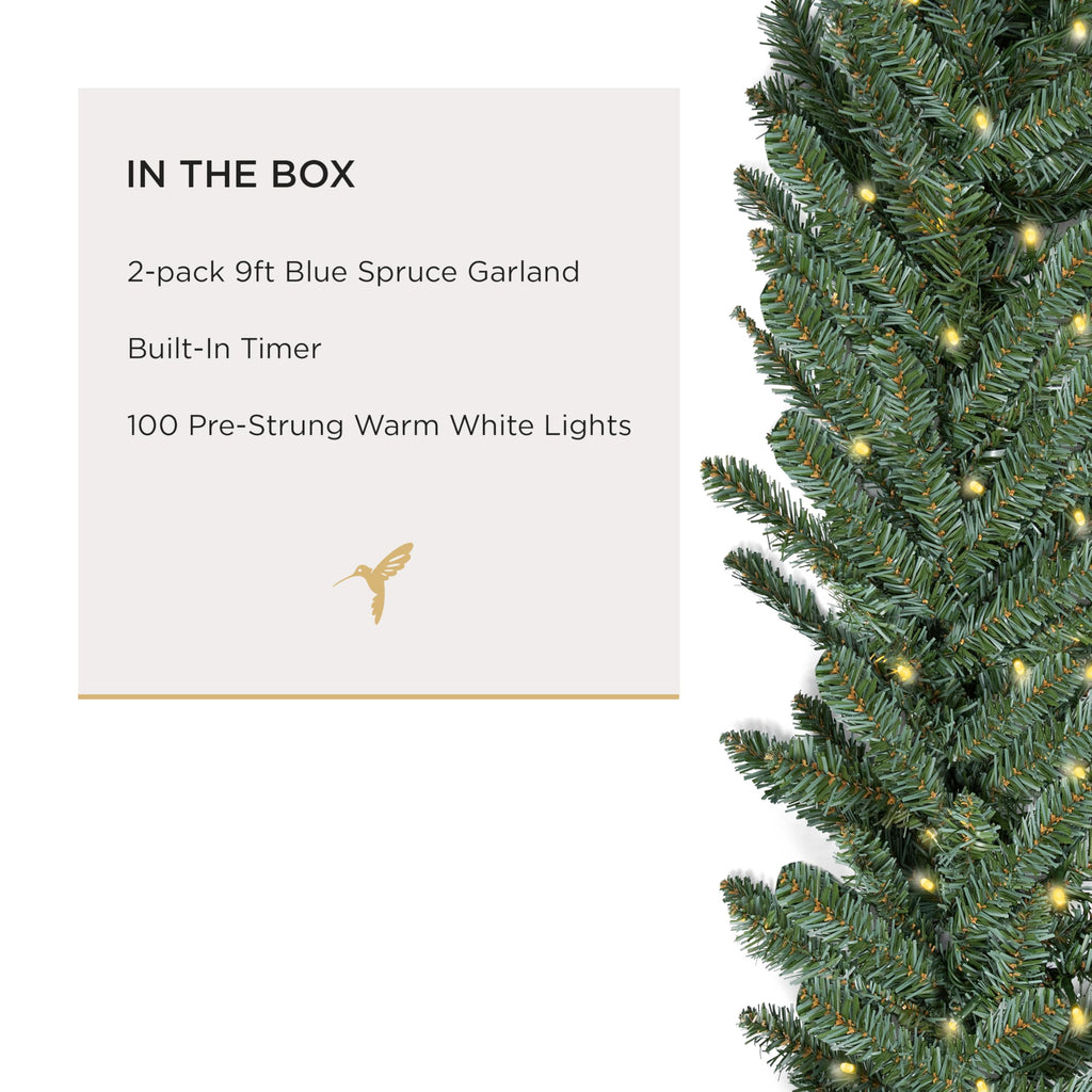 Papyrus 2 Pack of 9 ft Pre-Lit Blue Spruce Garland
