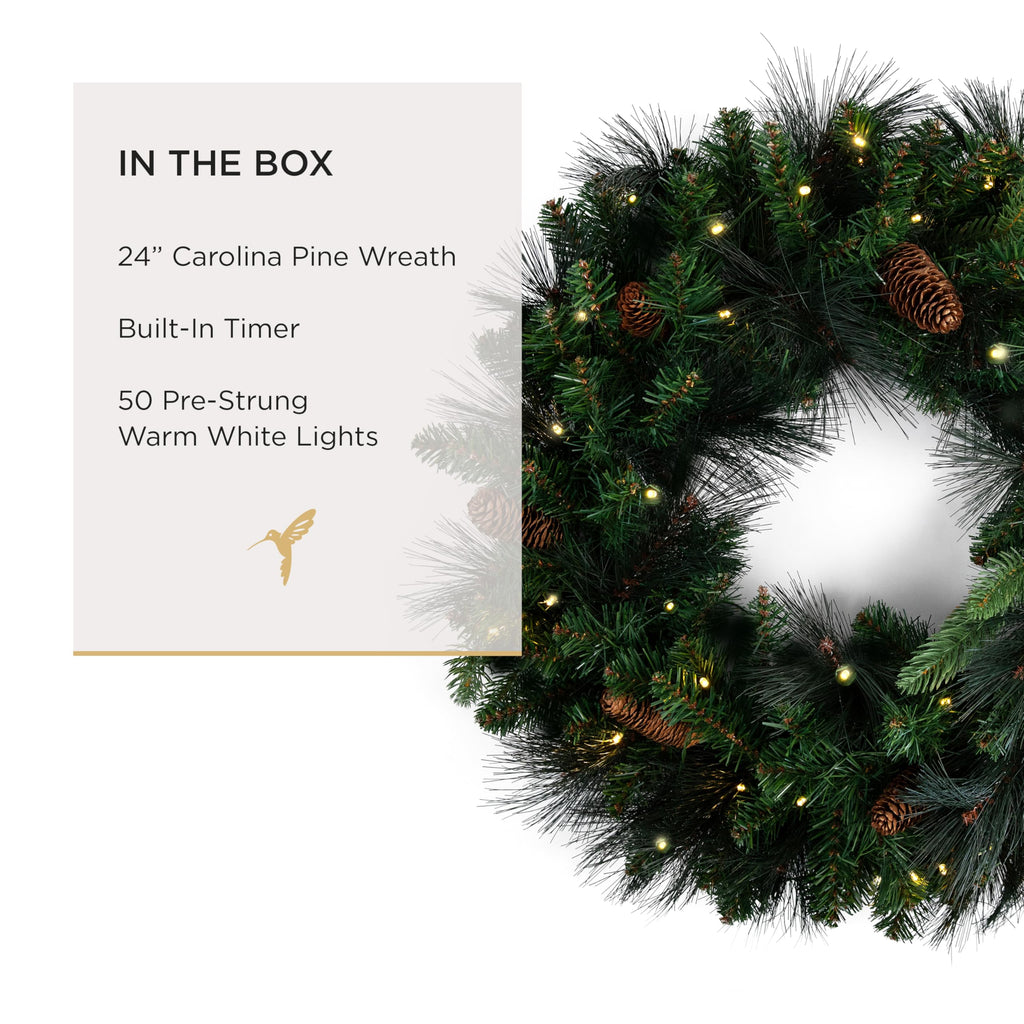 Papyrus 24" Pre-Lit Carolina Pine Artificial Wreath
