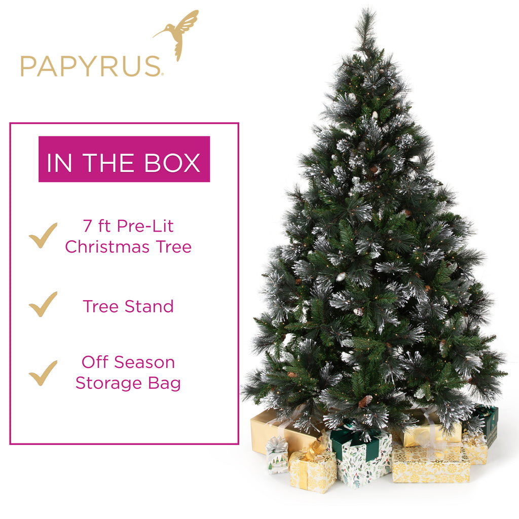 Papyrus 7 ft Pre-Lit Frosted Carolina Pine Christmas Tree