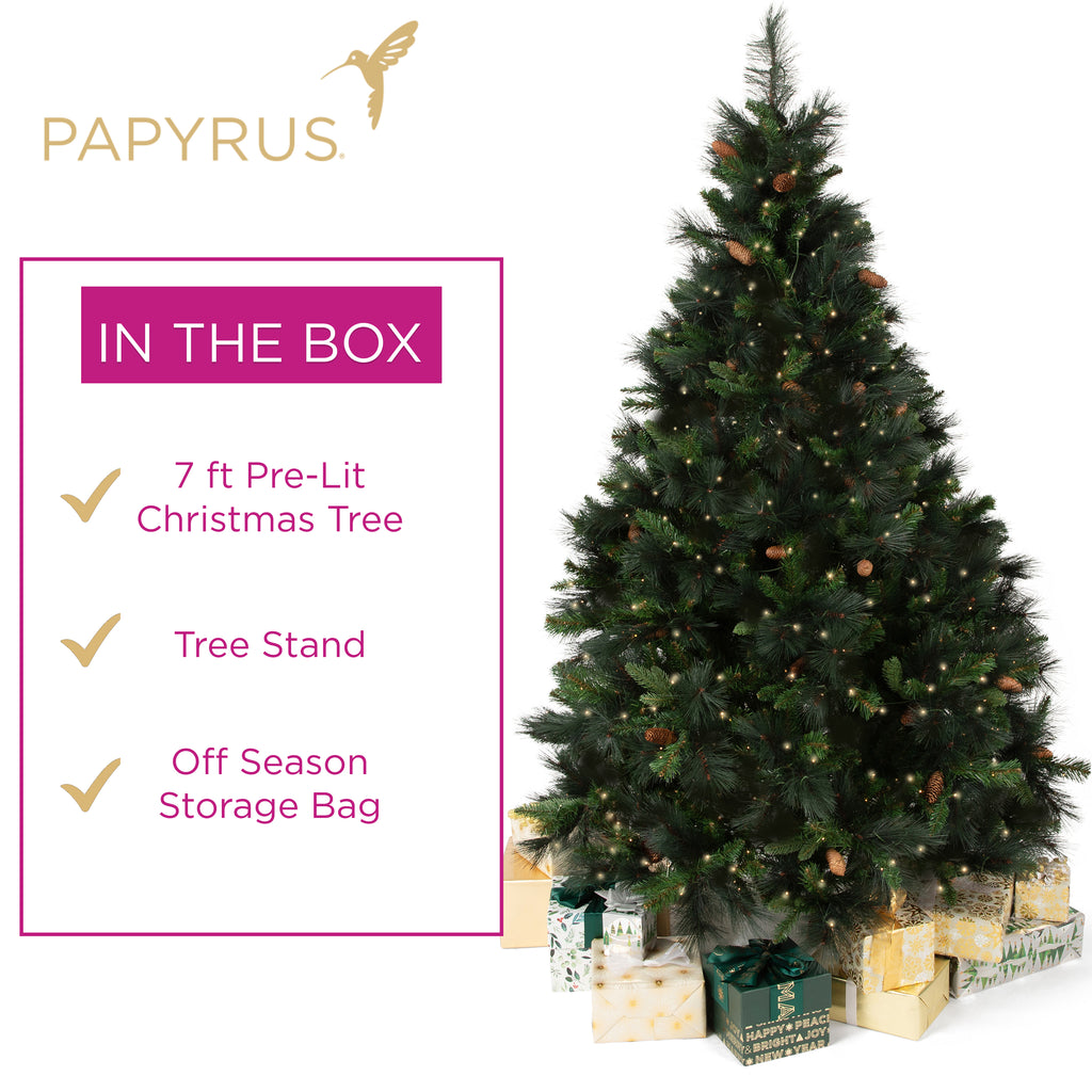Papyrus 7 ft Pre-Lit Unfrosted Carolina Pine Christmas Tree