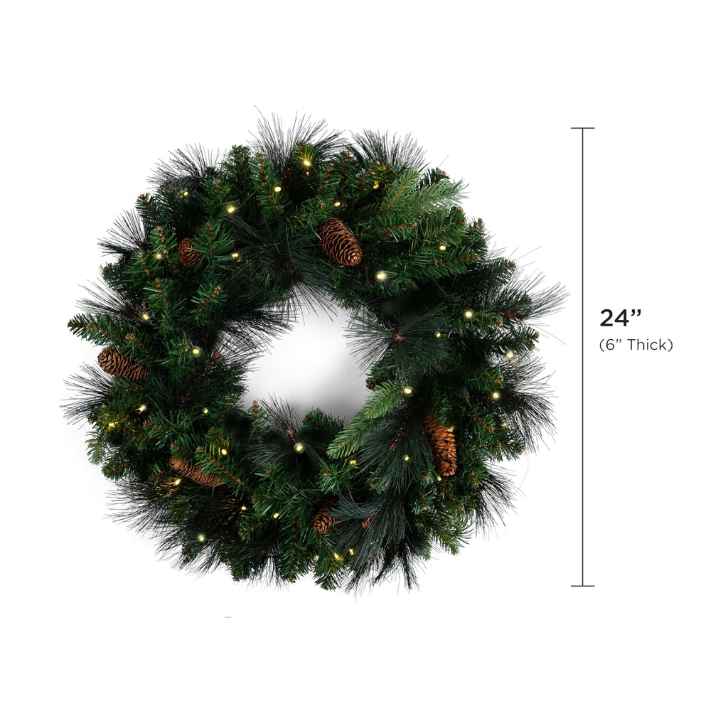 Papyrus 24" Pre-Lit Carolina Pine Artificial Wreath